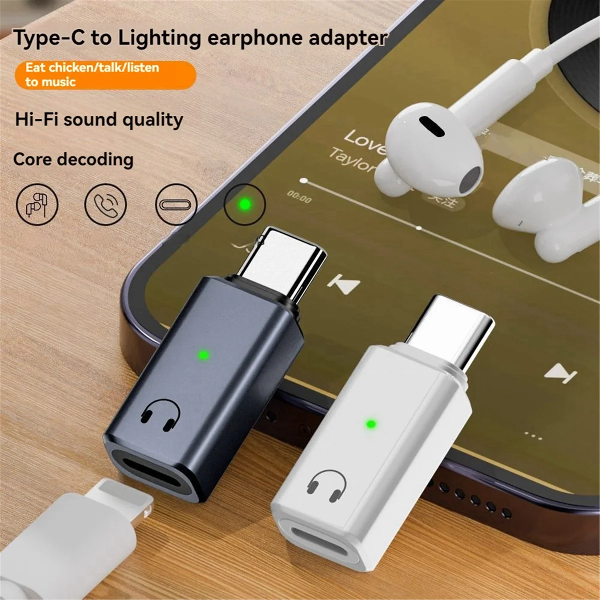 Headphone Cable Converter USB C Male to 8-Pin Female Audio Adapter for IPhone 15 IPad MacBook Type C Mobile Phone
