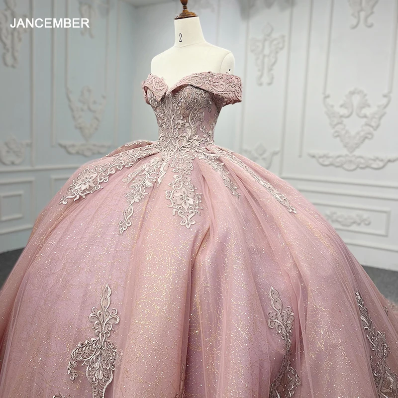 

Luxury Pink Quinceanera Dress Sweetheart Off Shoulder Pattern Sequins Lace Up Romantic Ball Gown DY9915 vestidos de noite