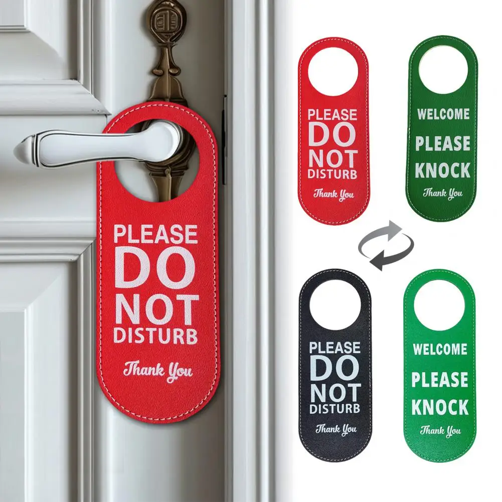 22.8*8.5cm Do Not Disturb Door Hanger Double-sided Faux Leather Welcome Please Knock Door Handle Sign Hanging Decor Ornament