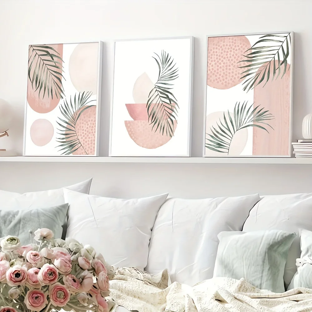 3pcs/set Tropical Plant Leaf Unframed Poster Print Geometry Abstract Wall Art Painting Modern Picture Home Living Room Bedroom
