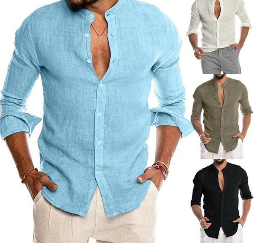 

Предпродажа! Рубашки в европейском и американском стиле мужской свободный льняной кардиган однотонная Удобная рубашка с длинным рукавом и воротником для отдыха