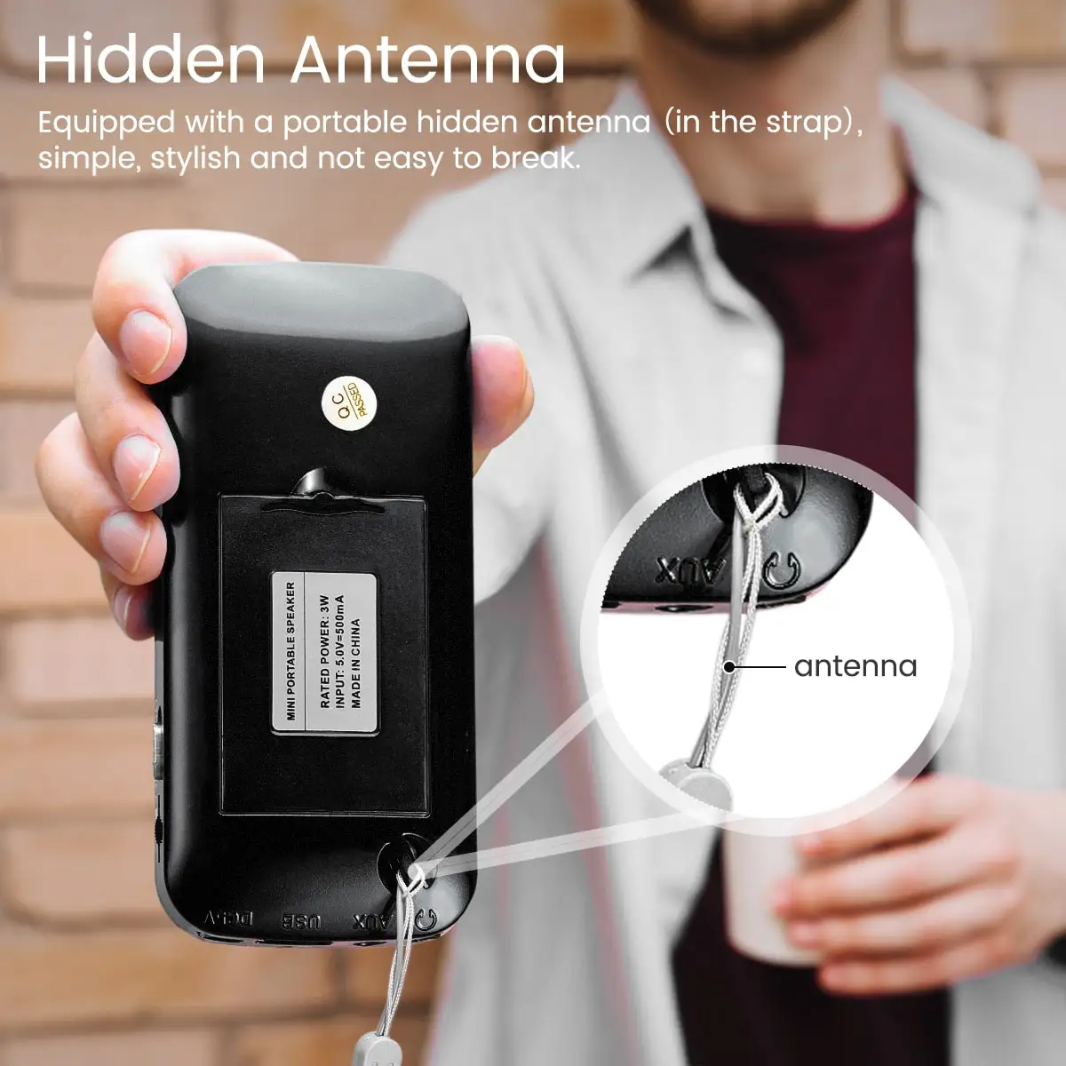 Radio Portatile PRUNUS J-189 FM/Bluetooth - Ricaricabile, Torcia LED, Supporto USB/TF/AUX, Nero - Foto 10