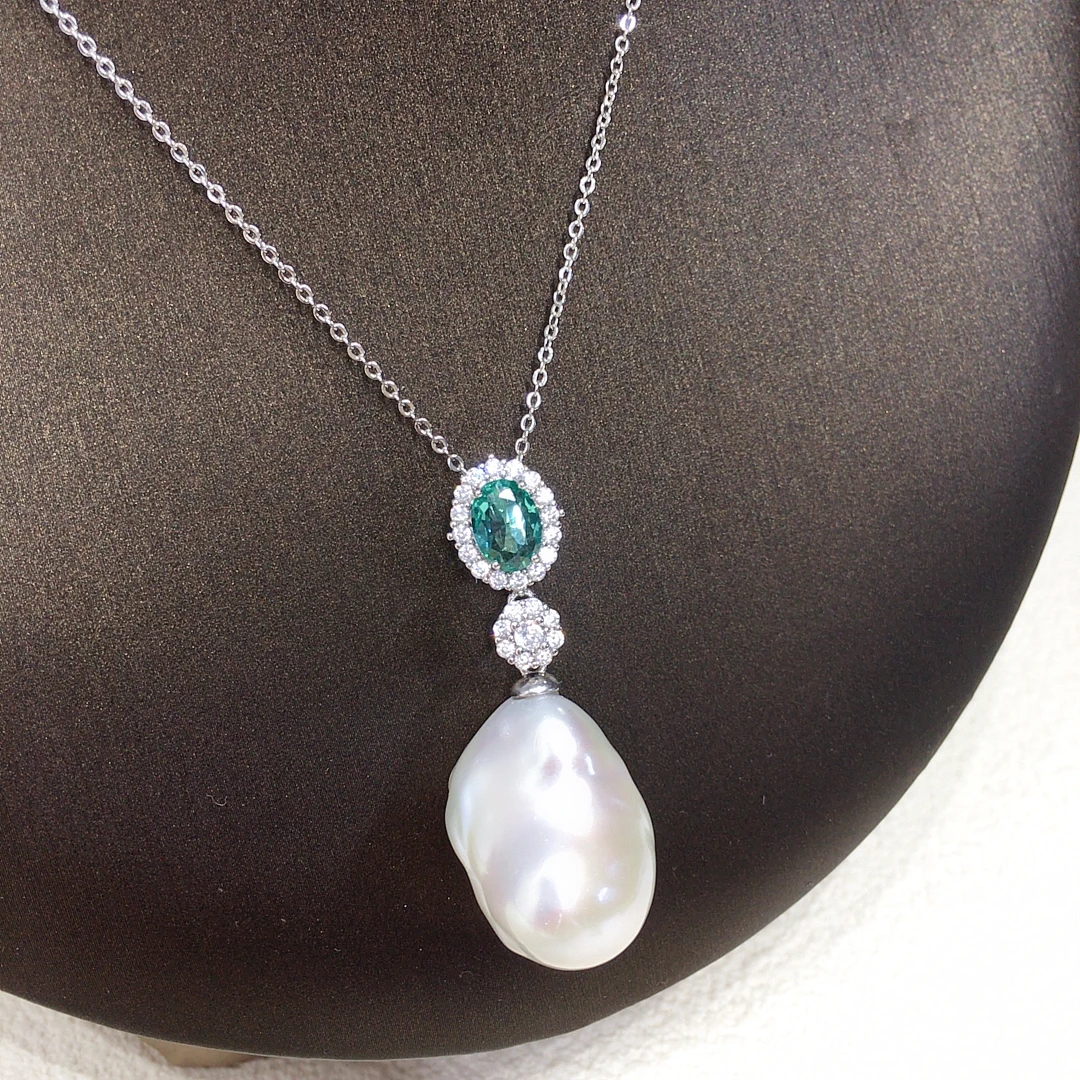 ZHBORUINI Barockperlen-Anhänger mit farbigem Zirkon, Süßwasserperle, verstellbarer Schmuck, universelle Schnalle, elegantes Geschenk für Frauen – Detail 15