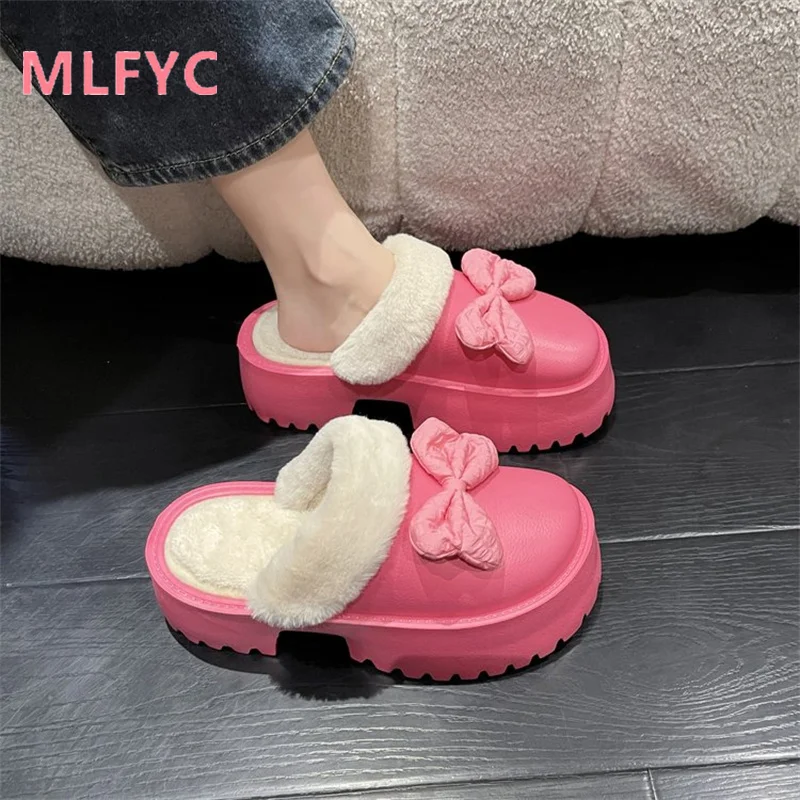 Women's slippers 2023 autumn winter new thick sole two wear bag heel plush female plush cotton shoes casual outer wear slippers