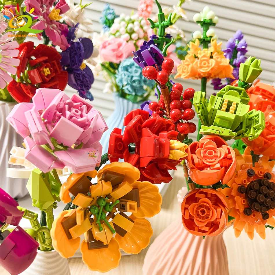 HUIQIBAO MOC Flower Model Building Blocks 3D Bouquet Plants