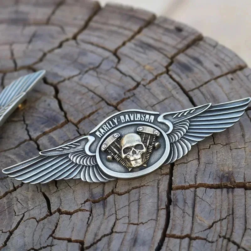 Harley-davidson brass flying wing insert skull badge shield Leather coat cap trim buckle screw fittings 5