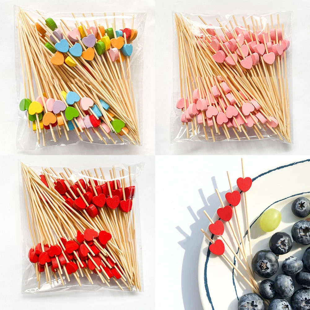 

100PCS Disposable Bamboo Skewers Food Cocktail Picks Buffet Fruit Cupcake Fork For Party Supplies Accessory