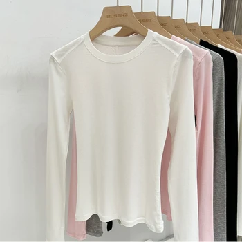 AOSSVIAO 2025 خريف جديد جودة عالية عادية س الرقبة تي شيرت مثير سليم طويل الأكمام موضة الاتجاه الصلبة النساء الملابس Y2k القمم 5