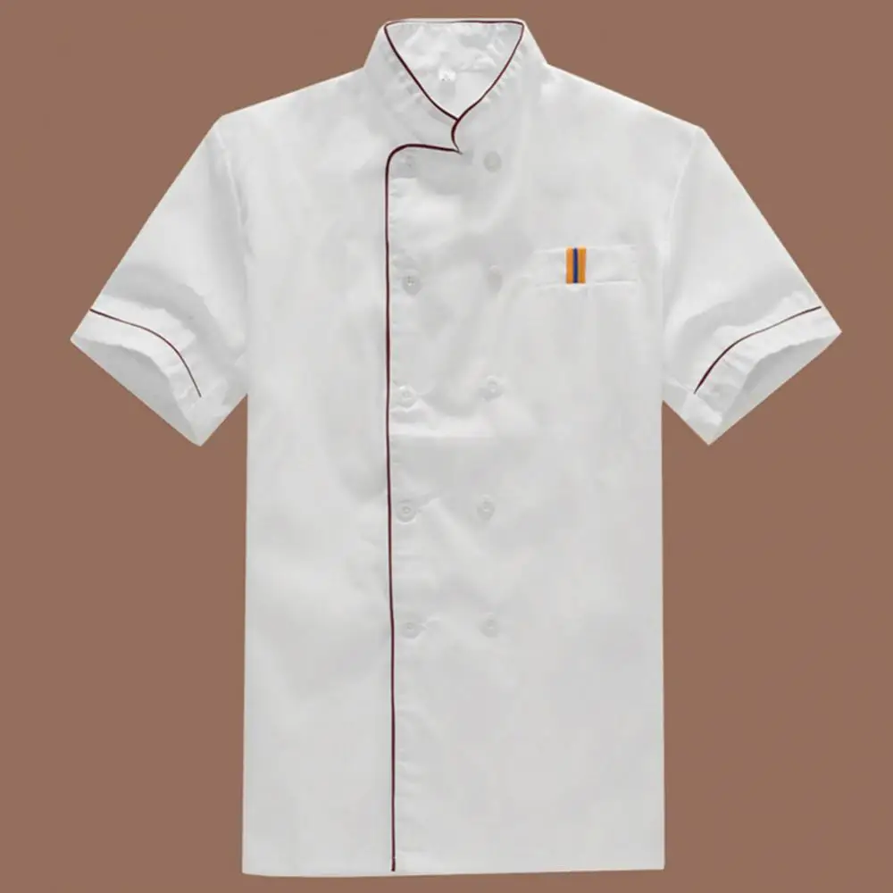 Uomo Manica Corta Doppiopetto Chef Cameriere Uniforme Da Lavoro Catering T-Shirt Top Per Cucina Ristorante Cibo Serive Uniforme Da Lavoro
