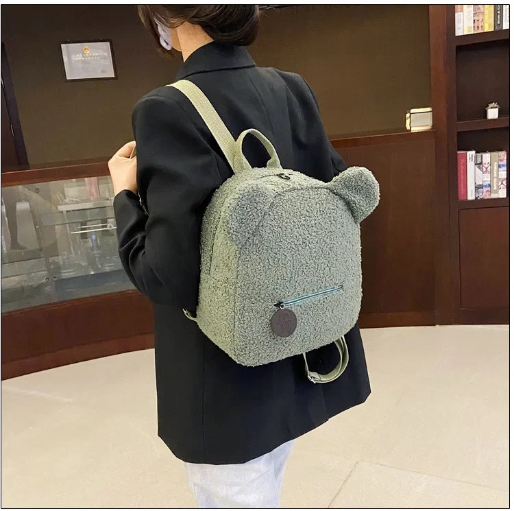 Cute Bear Ear Fleece Kids Girls Backpack Image 12