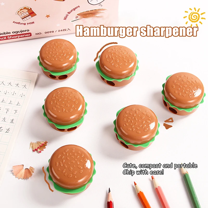 Creative Cartoon Hamburger Shape Pencil Sharpeners Double Holes Pencil Cutting Tools School Supplies Student Stationery Gifts - 3