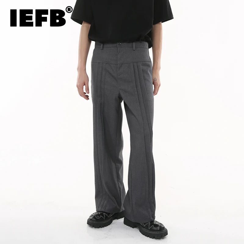 

IEFB Trend Men's Pleated Suit Pants Korean Style Fold Niche Design Feel Loose Casual Trousers Solid Color Versatile New 9C2328