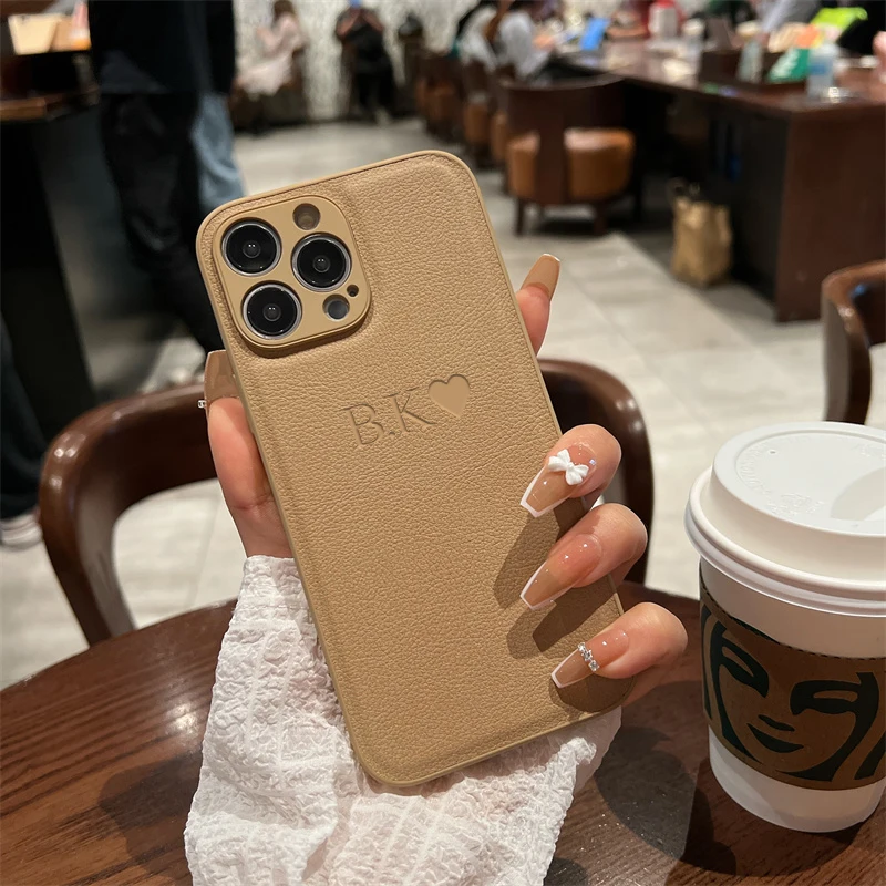Custom Personalized Soft Leather Phone Case with Initial Name - DIY Handmade Cover