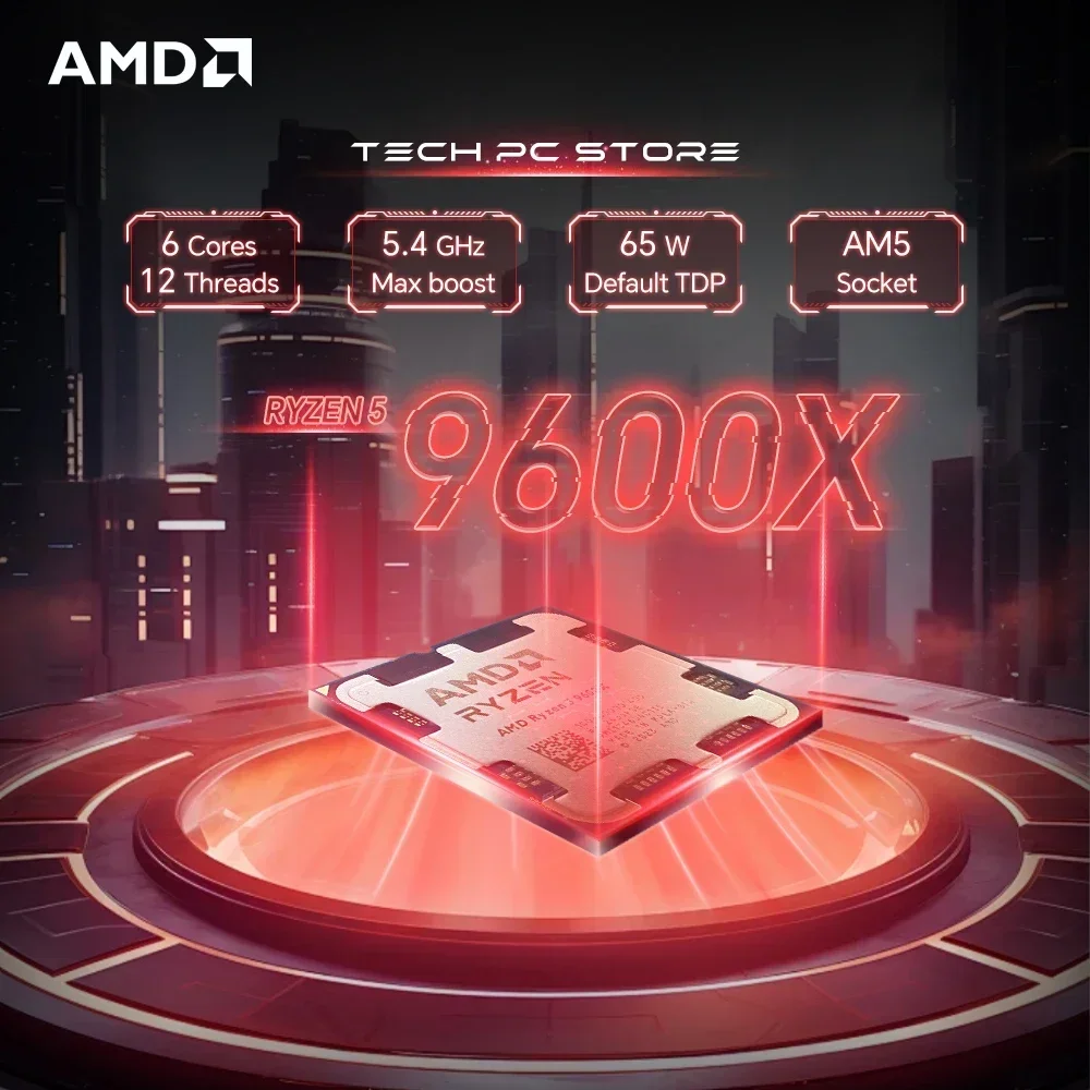 라이젠 5 9600X AM5 데스크탑 CPU 6코어 12스레드 54GHz 최대 부스트 32MB L3 캐시 65W 전력 효율 4nm 팬 미포함 게이밍 PC에 최적