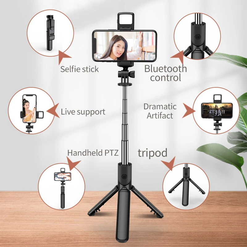 360-Degree Rotation Wireless Bluetooth Selfie Stick Remote Shutter Tripod Fill Light Phone Holder iphone xiaomi huawei