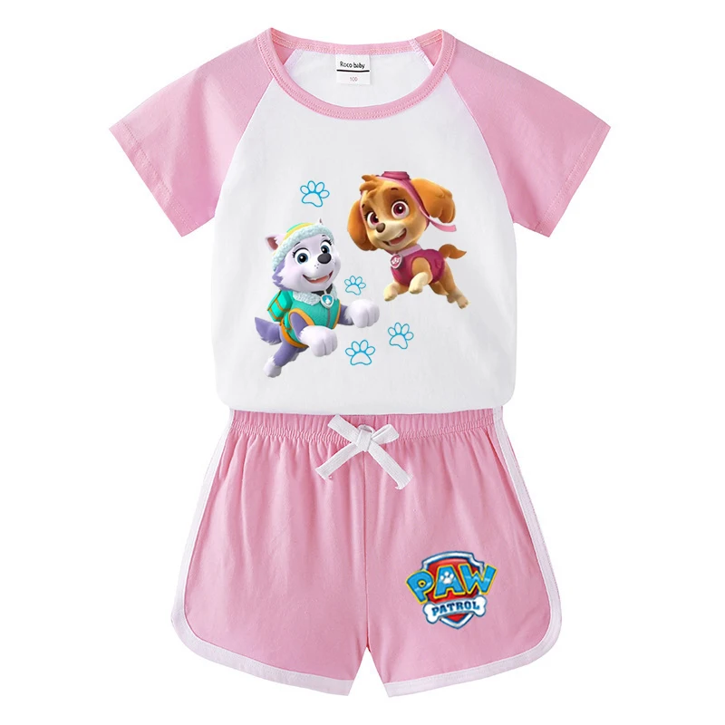 thumbnail image 1 of Conjunto de ropa para niños, camiseta de Pikachu para niño y niña, pantalones cortos, conjuntos de 2 uds., conjuntos de algodón para niñas pequeñas, ropa deportiva de la Patrulla Canina para niños, 1 of 5