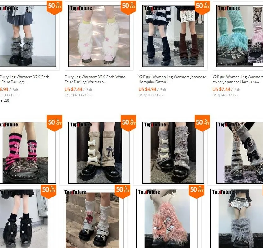 Description Picture 2 of itemWomen Spice Girl Harajuku Punk gothic Lolita Y2K Girl bling bling star Leg Warmer Winter Warmer buckles punk lace up Leg warmers
