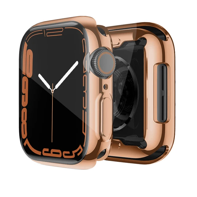 Cover for Apple Watch Case 7 6 SE 5 4 3 2 45mm 42MM 38MM 360 Slim Soft Clear TPU Screen Protector for iWatch 4 3 44MM 40MM 41mm Rose gold