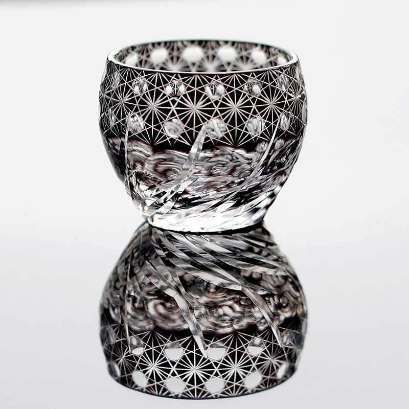 Japanese Traditional Craft Edo Kiriko Shochu Sake Cup Glass Red Blue Green Hand Cut To Clear 60ml Shot Glass 2oz 1pc