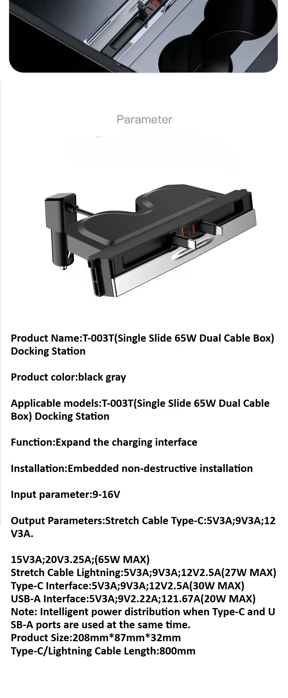 Central Control 65W Docking Station For Tesla Model Y Juniper 2025&Model 3 Highl