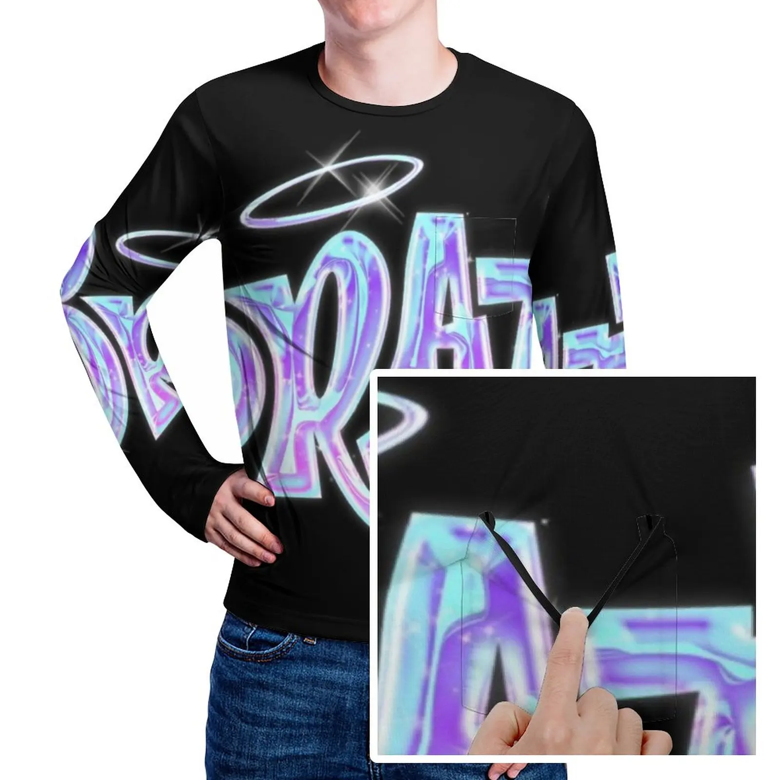 

Футболка с длинным рукавом и карманом, в стиле хиппи