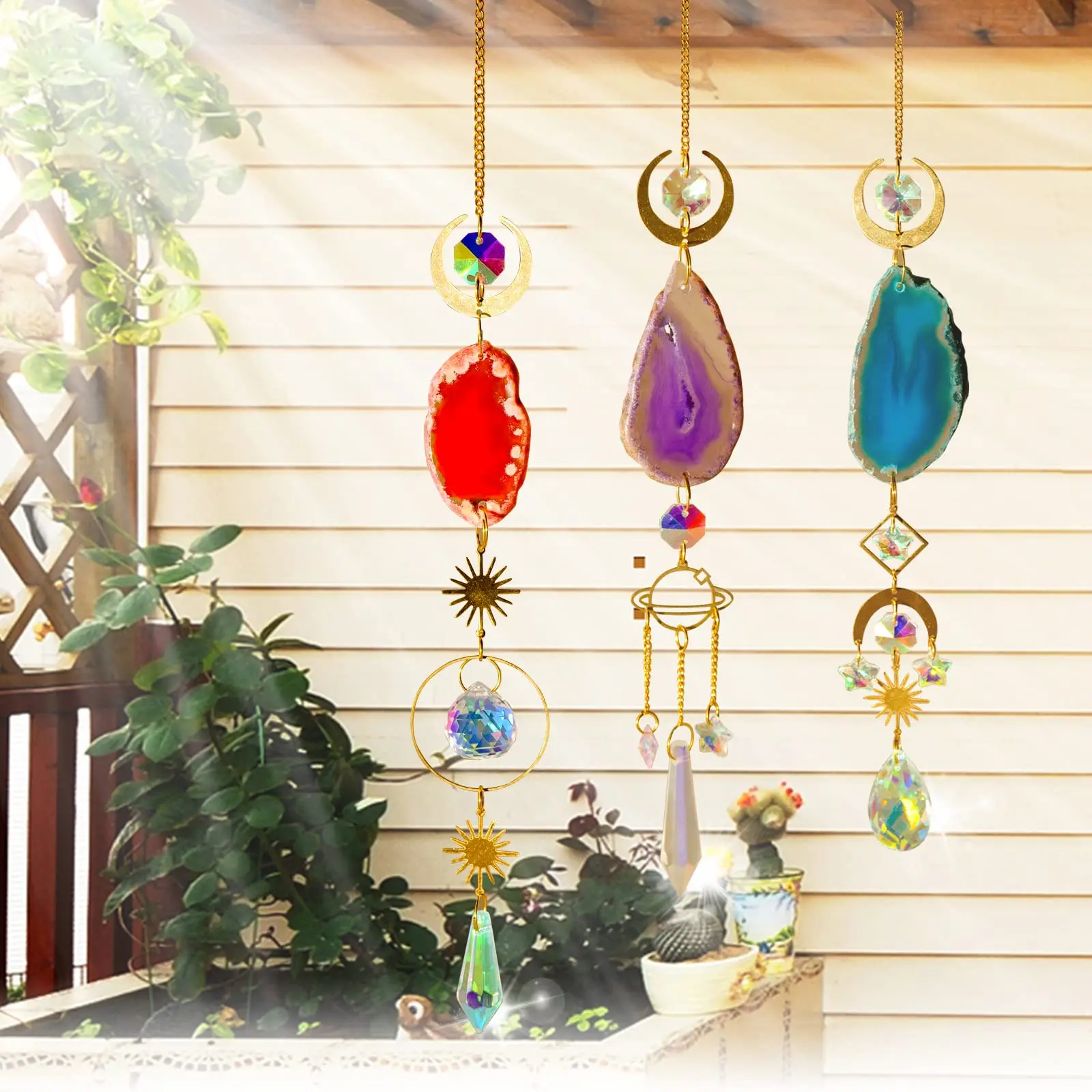 1 Pc Agate Raw Stone Sun Catcher Outdoor Garden Lighting Crystal Prism Ball Pendant Home Decoration Crafts