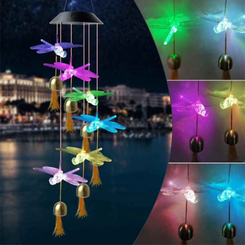 Solar Light Outdoor Powered LED Wind Chime IP65 Butterfly Hummingbird Lawn Lamp For Garden Decor Solar Garden Light Outdoor outdoor fence lights Solar Lamps