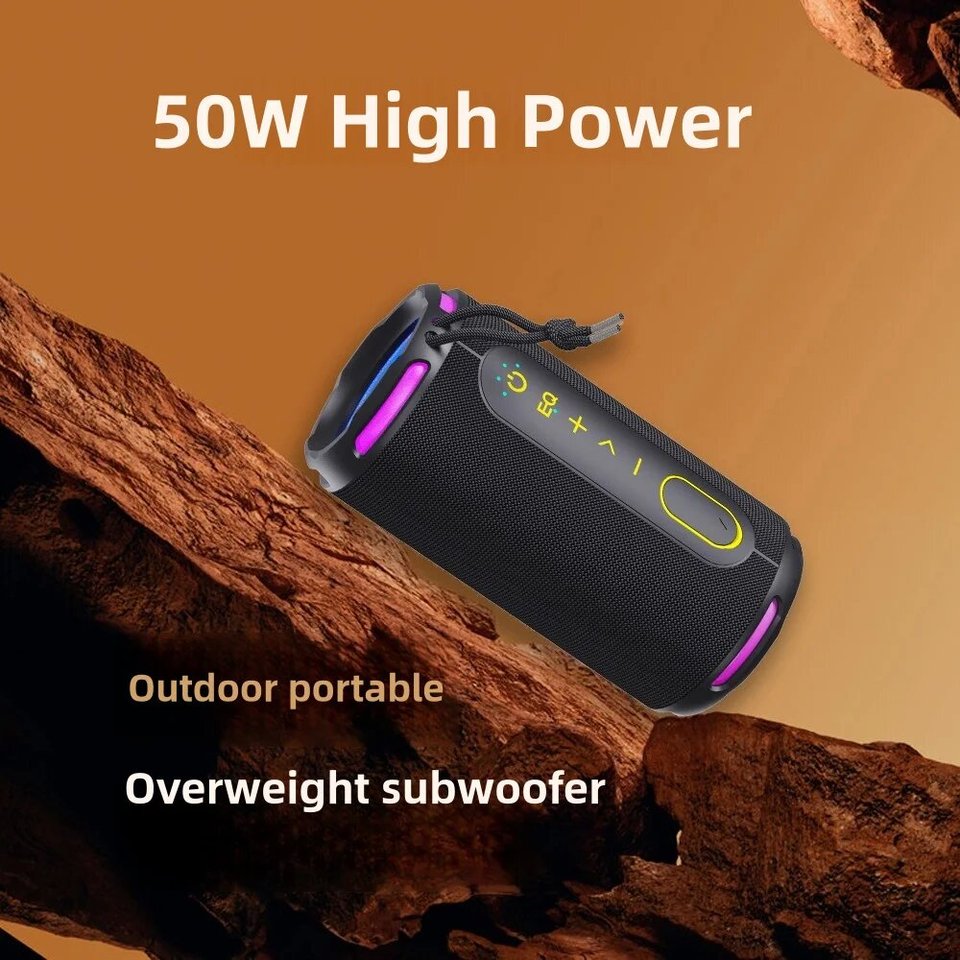  [Upgraded]Portable Bluetooth Speaker, 50W Loud Stereo Sound, IPX7 Waterproof, 10H Playtime, RGB Lights,Perfect for Party/Outdoor 