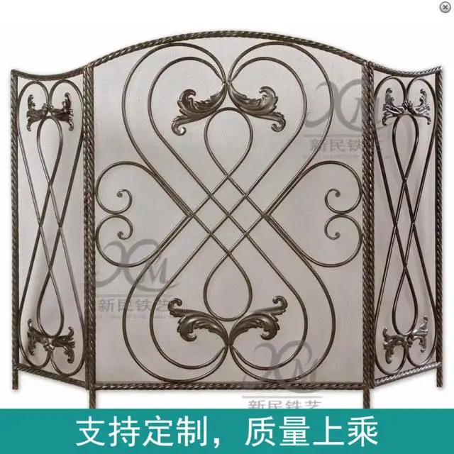

black antique copper iron art screen, European style fashionable and simple three fold wall fireplace partition boar
