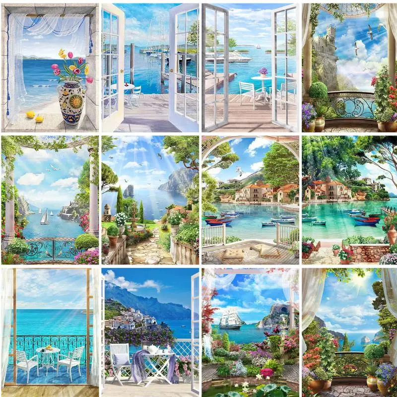 

RUOPOTY DIY Pictures By Number Landscape Kits Drawing On Canvas Painting By Numbers Sea Hand Painted Paintings Gift Home Decor