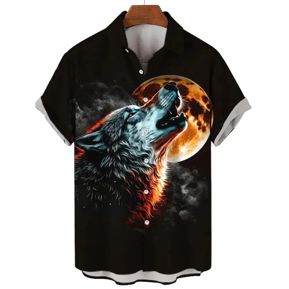 

Men's Shirt Summer Lapel Button-Down Shirt 3d Printed Wolf Men Short Sleeve Hawaiian Shirt Street Men Beach Shirt Men Clothing