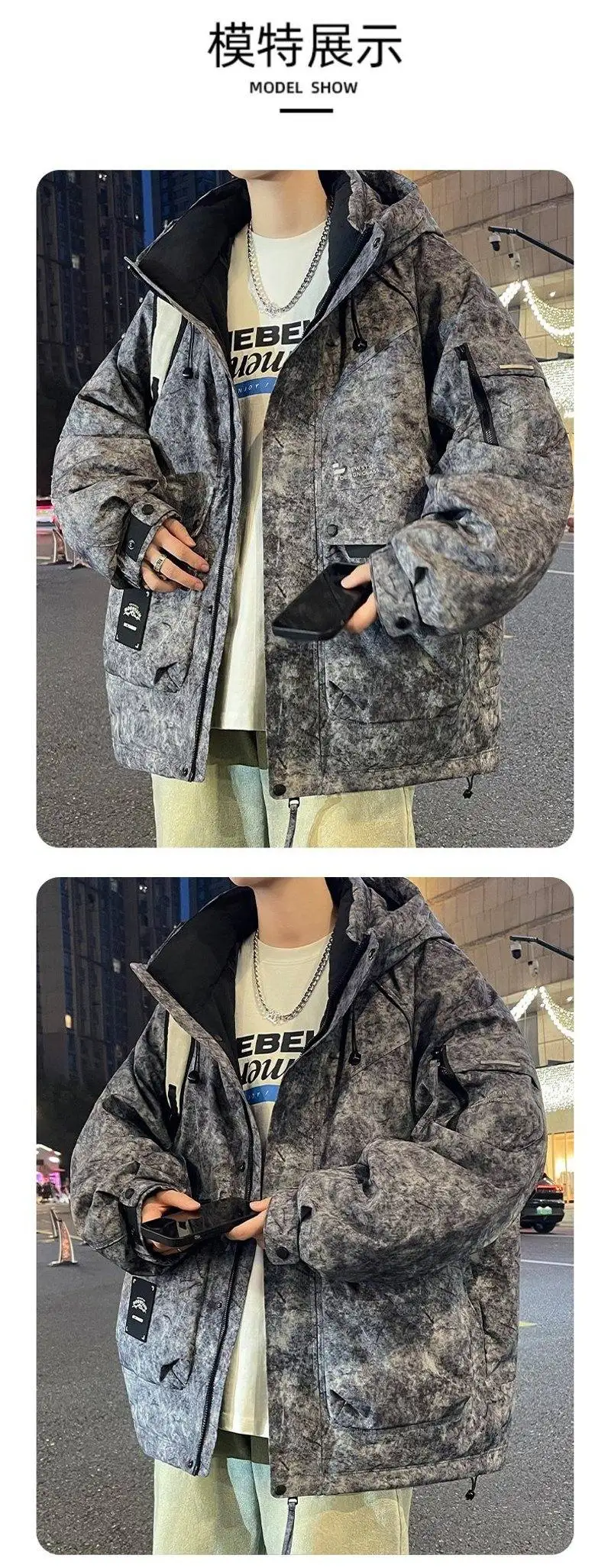 Lässige warme Daunenjacken für Herren mit Kapuze, 90 % weiße Entendaunen, Winter, Jugend, Streetwear, winddicht, Puffermantel, dick gepolsterte Outdoor-Kleidung – Detail 9