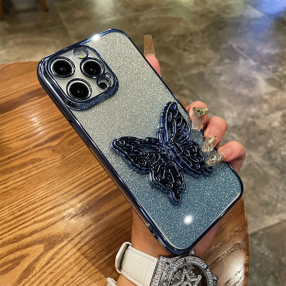 Chic Gradient 3D Butterfly Holder Stand Shockproof Case