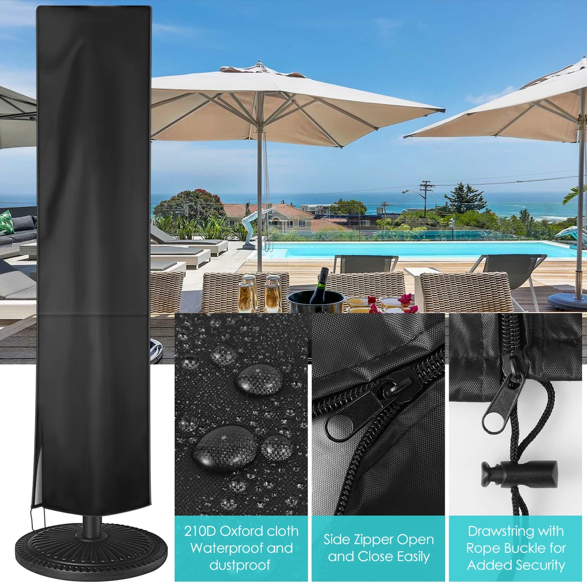 Parasol Cover Outdoor Patio Waterproof Anti-UV Umbrella Protector