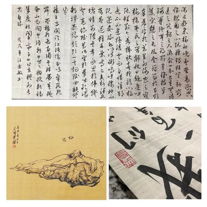 모조 실크 Xuan 종이 중국 서예 그리기 종이 롤링 반 익은 쌀 종이 리넨 패턴 Calligrafia Rijstpapier