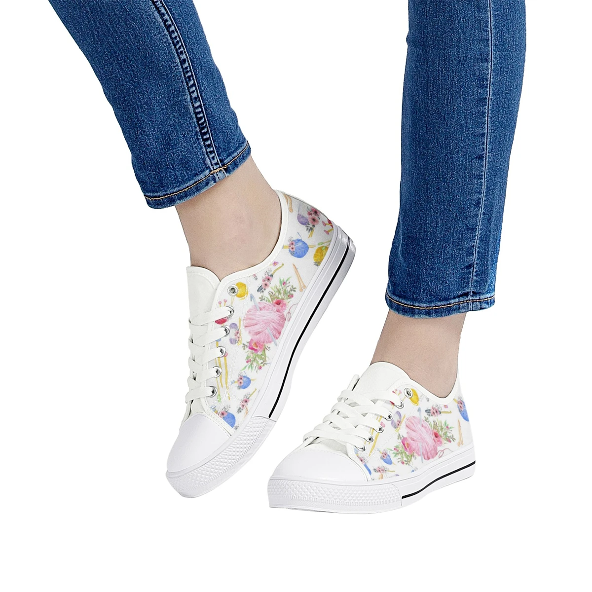 Women's Canvas Shoes Pink Blue Turtle Floral Casual Lace-Up Shoe Summer Flats For Girl Vulcanized Shoes White Sneakers