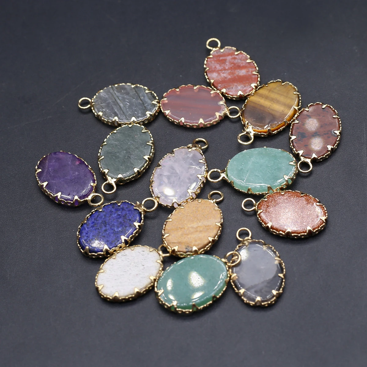 

12PCS Natural Semiprecious Stone Random Color Oval Pendant 23x15mm Jewelry Making DIY Necklace Earrings Accessories Gift