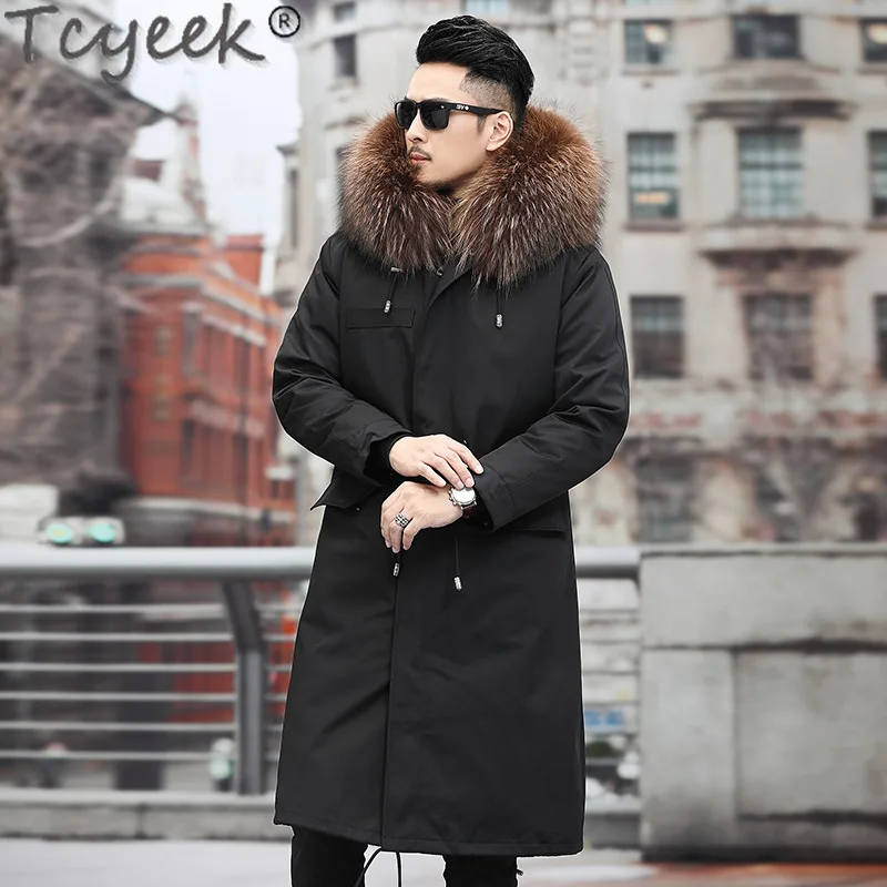 Tcyeek Fox Fur Lined Long Parka Real Fur Coat Winter Jackets for