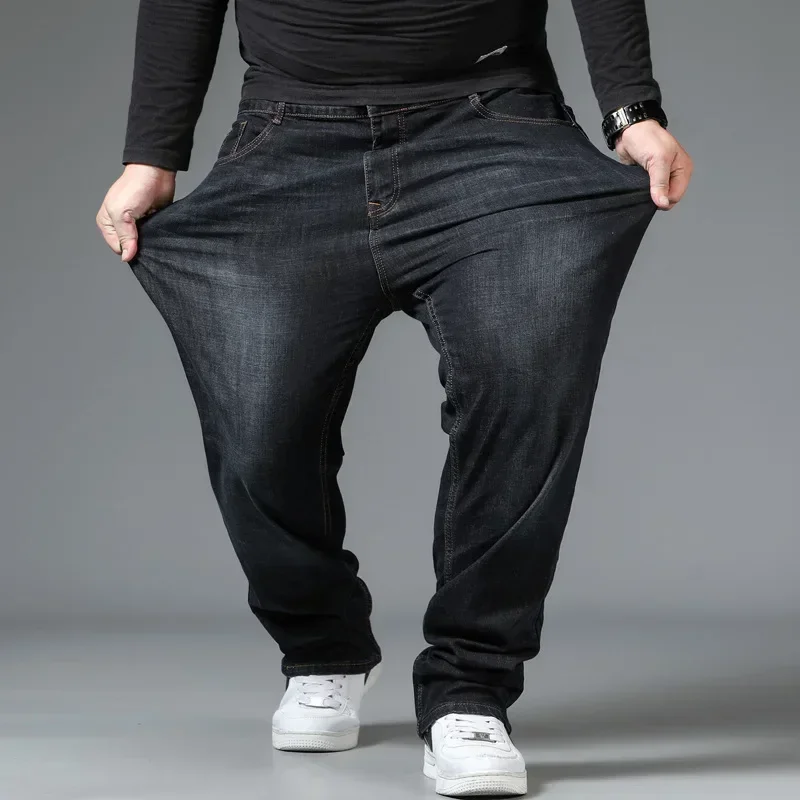 Denim Pants Mens Large Size 10XL Oversize High Waist Loose Trousers Husband Plus Size Loose Denim Trousers Blue Male