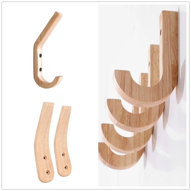 1pc Oak Wood Hook Coat Rack Hanger Wall Mounted Natural Wooden