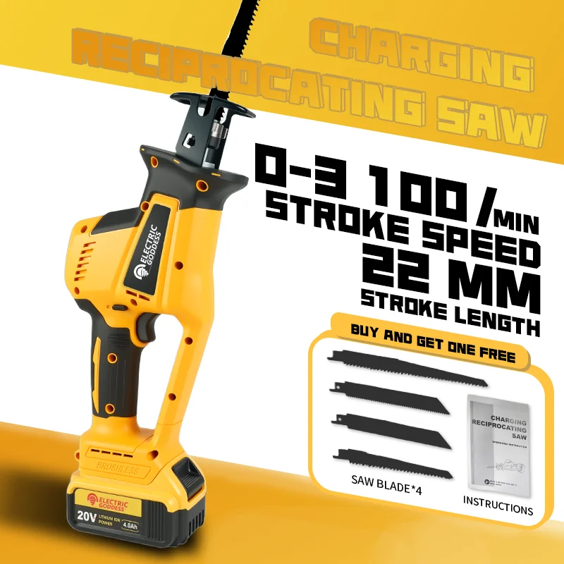 3000W 10000SPM Electric Reciprocating Saw Electric Chainsaw Saber Saw Cordless Cutter Tool For Dewalt 20V Battery Pin electric chainsaw electric saw reciprocating saw