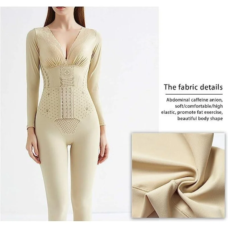 Women's V-neck Abdomen Control Body Shaping Clothes Winter Long Sleeve Full Body Slimming Suitable For Women Waist Training Body