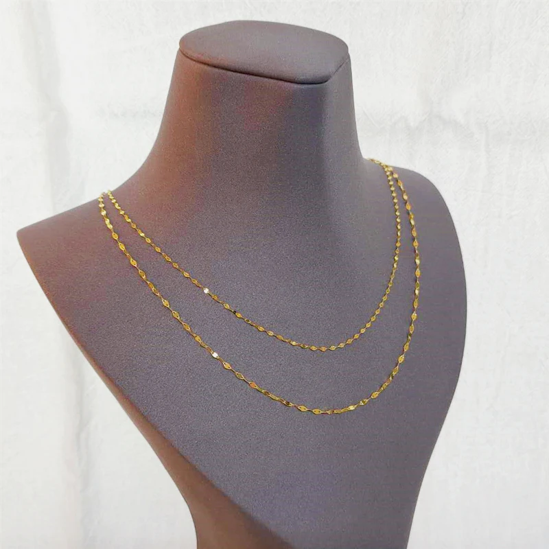 Real 18K Gold Necklace Simple Tile Chain Pure AU750 Fashion Pendant Tclavicle Chain Fine Jewelry Gift for Women - 5