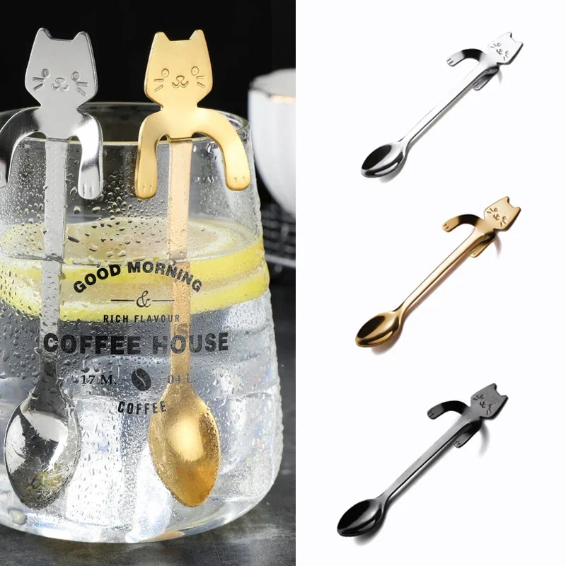 Cucchiai Da Dessert In Acciaio Inossidabile, Set Di 4 Graziosi Cucchiaini In Acciaio Inossidabile A Forma Di Gatto Per Caffe Te Zucchero E Torta Ar 75240253
