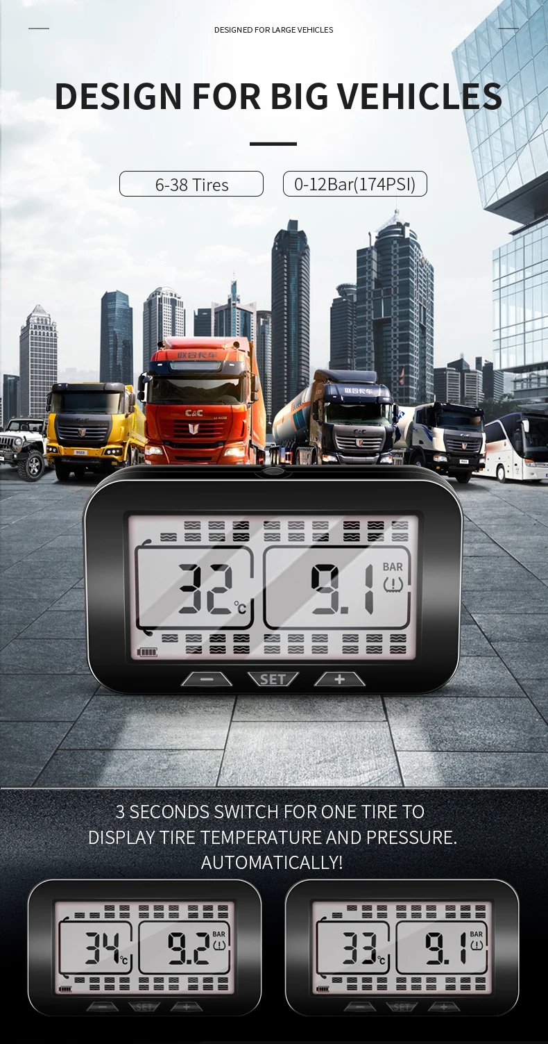 Xiaofei will solar 10-wheel truck tire pressure monitoring system real-time monitoring external sensor kit