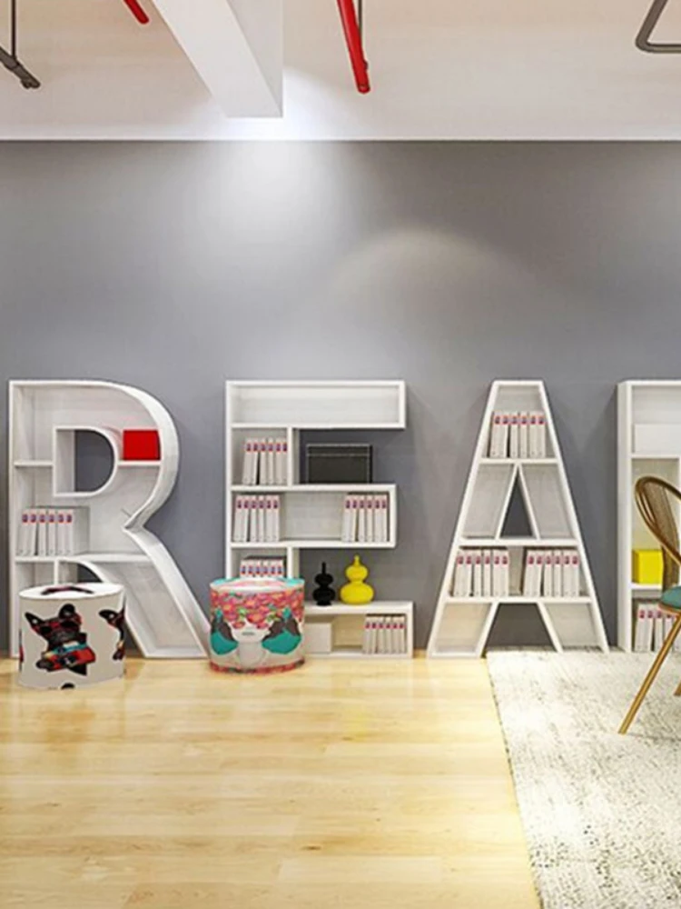 *Iron art letter bookshelf, floor to ceiling wall storage bookshelf