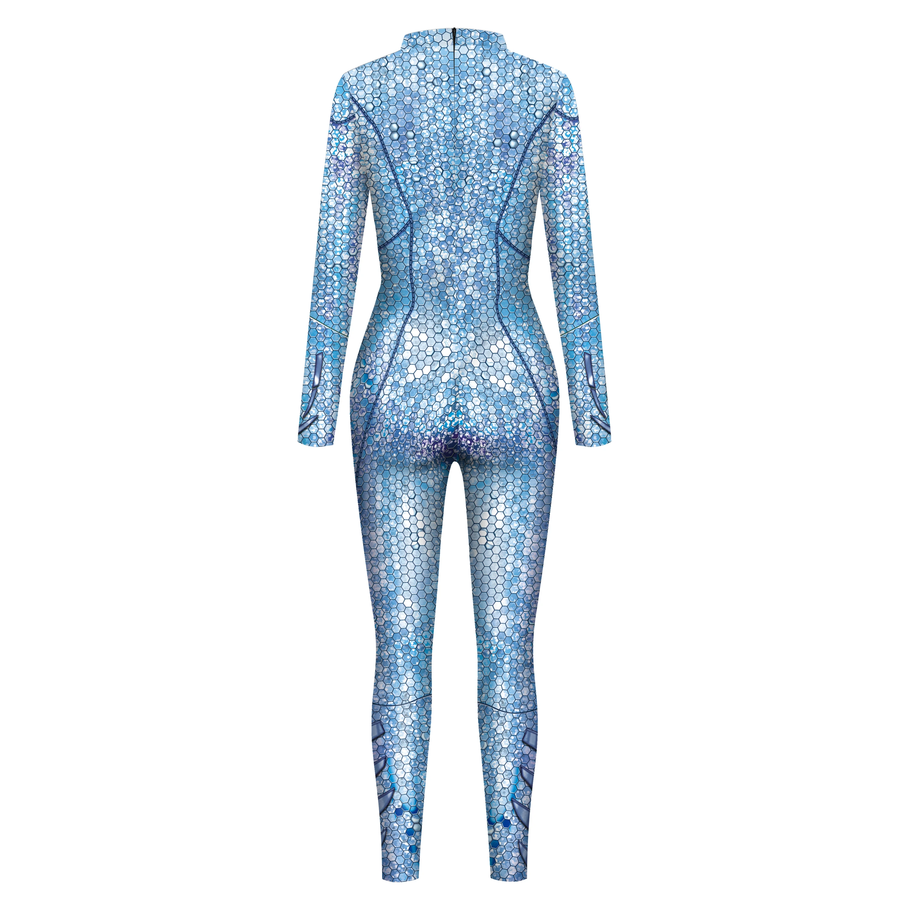 Zawaland Cosplay Funny Costume Women Carnival Green Digital Printing Jumpsuit Female Holiday Party Long Sleeve Bodysuit Onesie