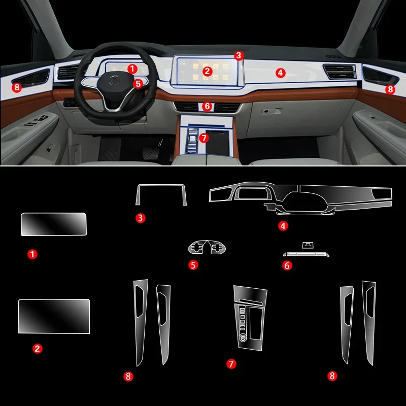 Прозрачная пленка для Volkswagen VW Teramont X 2021-2023, внутренняя наклейка из ТПУ, центральная консоль, шестеренка, навигатор, дверь, автомобильные аксессуары