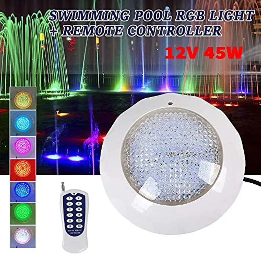 12V 45W Swimming Pool RGB LED Light Spa Underwater Lamp And Remote Controller IP68 Used In Swimming Pools, Plastic Film Pools special gps return speed sensor for futaba remote controller empty model car model ship model can be used