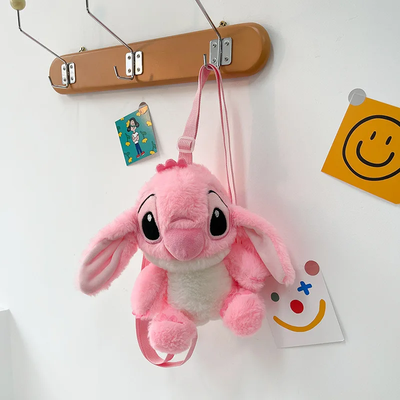 Disney Pink Lilo and Stitch Plush Backpack Cute Anime Figure Stuffed Doll Kawaii Blue Stitch Knapsack School Bag Toy Children